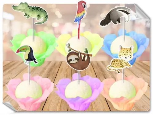 Forminhas Luxo De Seda + Toppers Animais Amazônia