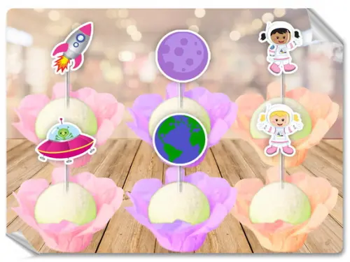 Forminhas Luxo De Seda + Toppers Astronauta Menina