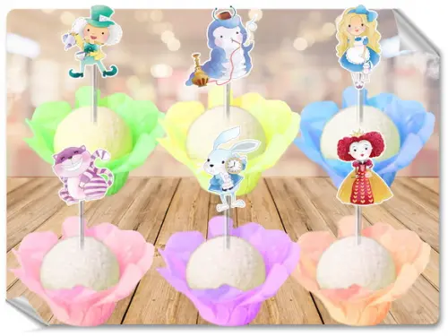 Forminhas Luxo De Seda + Toppers Alice No País Das Maravilha