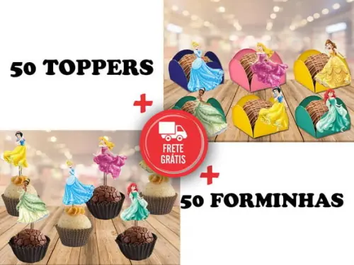 Princesas Disney - 50 Forminhas E 50 Toppers