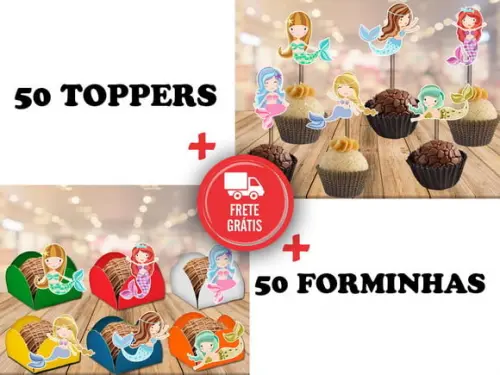 Sereia - 50 Forminhas E 50 Toppers