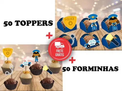 Polícia - 50 Forminhas E 50 Toppers