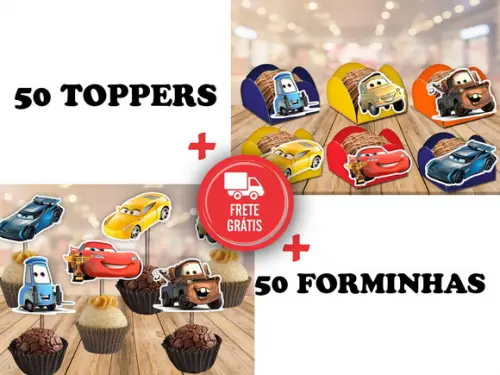 Carros Disney - 50 Forminhas E 50 Topper´s
