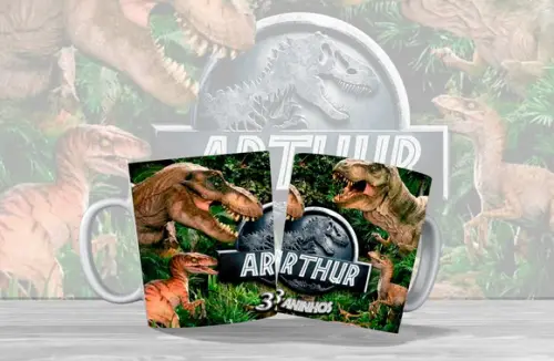 caneca dinossauros personalizada com nome - polímero