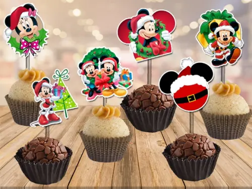 topper mickey de natal - 100 unidades