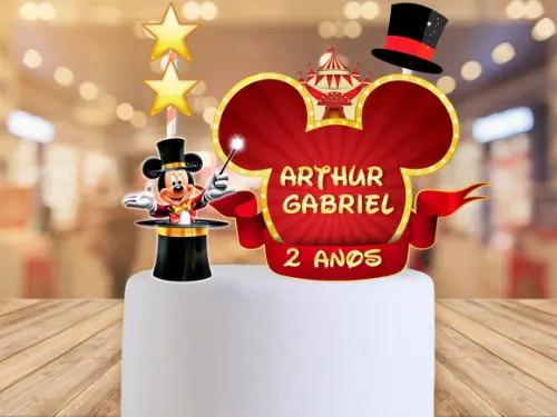 Topo de bolo Mickey circo
