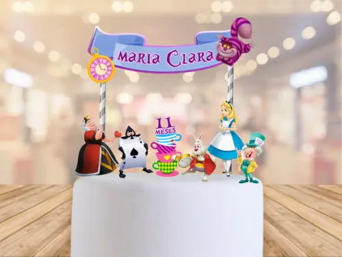 Topo de bolo Alice no pais das maravilhas
