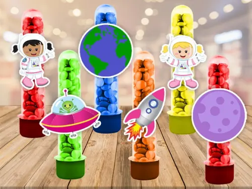 apliques para tubetes astronauta menina - 50 unidades