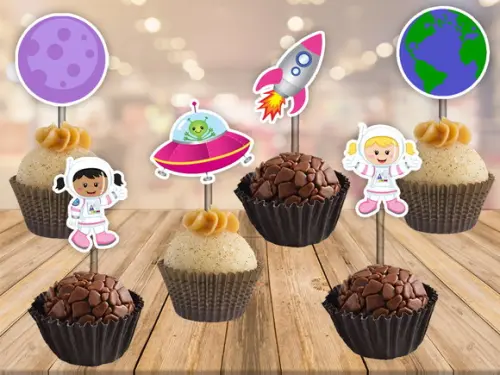 toppers para docinhos astronauta menina - 100 unidades