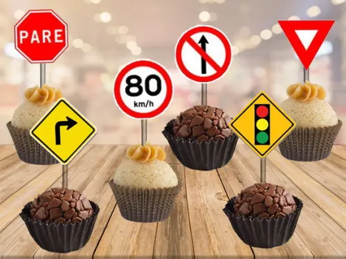 Topper para Doces Placas de Trânsito - 100 Unidades