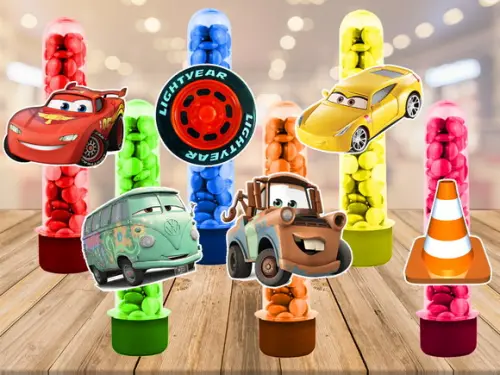 carros 3 - apliques para tubetes - 50 unidades