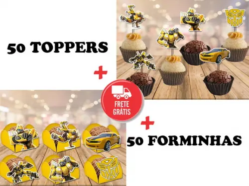 bumblebee - Transforms - 50 toppers + 50 forminhas