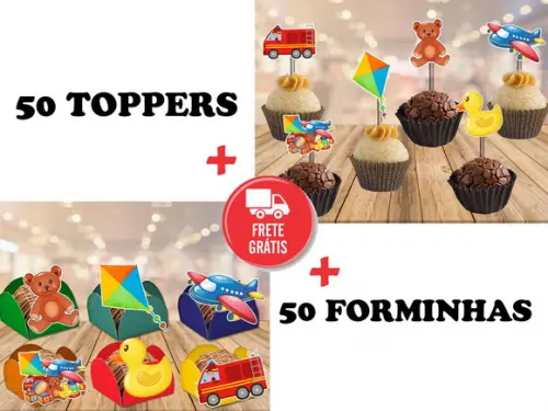 brinquedos antigos - 50 toppers + 50 forminhas