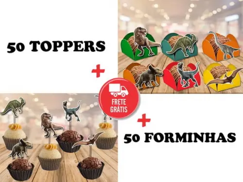 50 topper + 50 forminhas dinossauros jurassic world