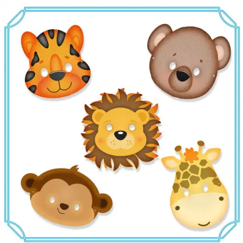 máscaras animais safari ou selva - kit com 10 unidades