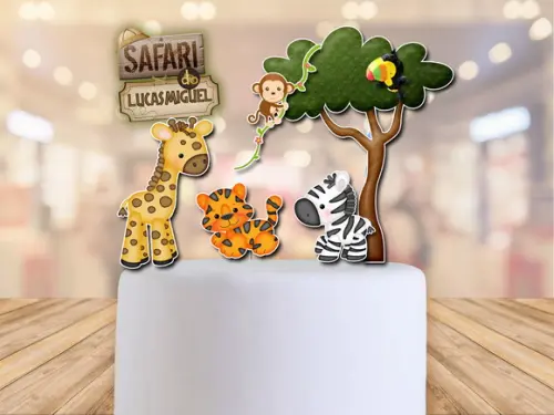 topo de bolo safari selva animais topper - FRETE GRÁTIS