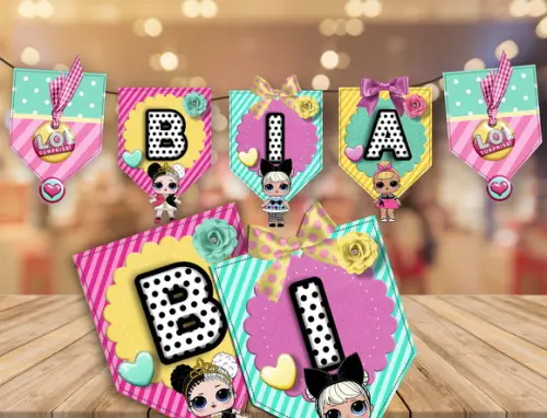 bandeirolas lol surprise personalizada para varal de letras