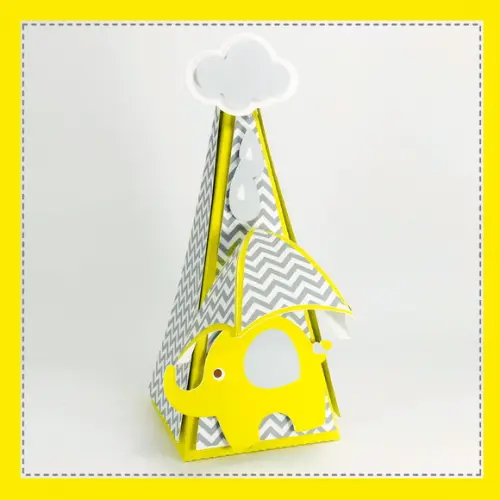 Caixa Pirâmide Elefante Amarelo Chevron - 10 unidades