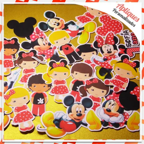 Apliques Mickey e Minnie - 50 unidades