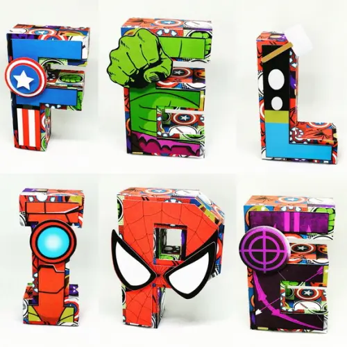 Letras 3d Vingadores e Liga da Justiça