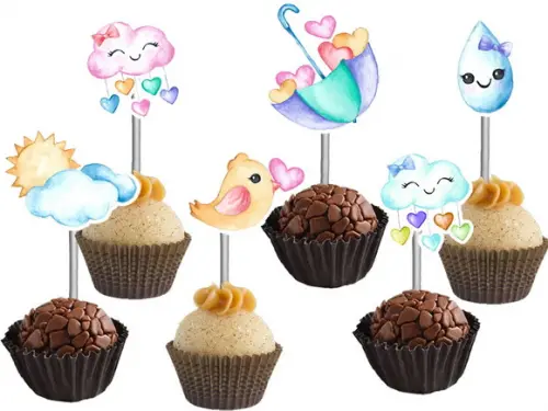 Topper para Docinhos Chuva de Amor Aquarelado
