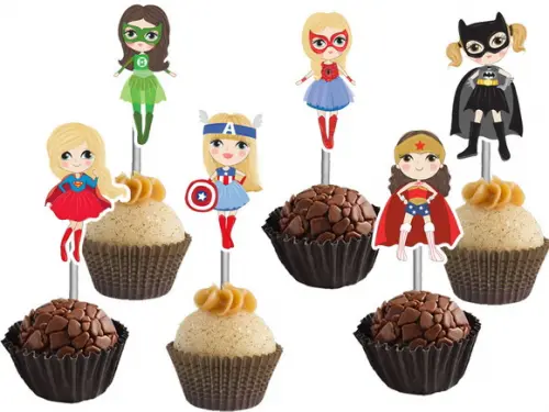 Topper para Docinhos Super Heroinas Aquarela