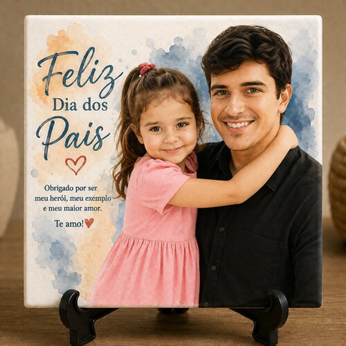 Azulejo Personalizado com Foto Presente DIA DOS PAIS com Suporte