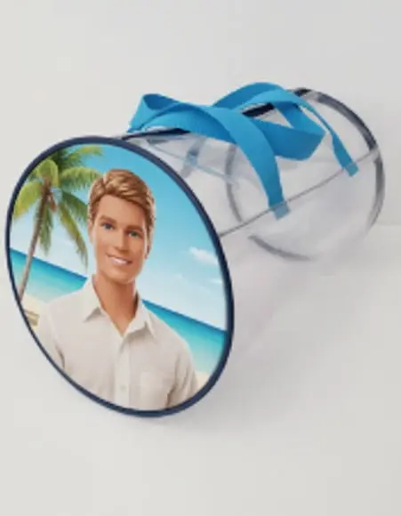 Mala Cilíndrica Transparente Barbie Praia