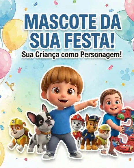 Mascote Personalizado com a Foto da Criança Arte Exclusiva