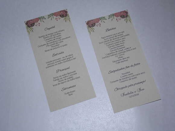 Cardápio / Menu com Impressão Frente e Verso