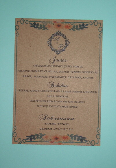 Cardápio / Menu Rustico Personalizado para Festas