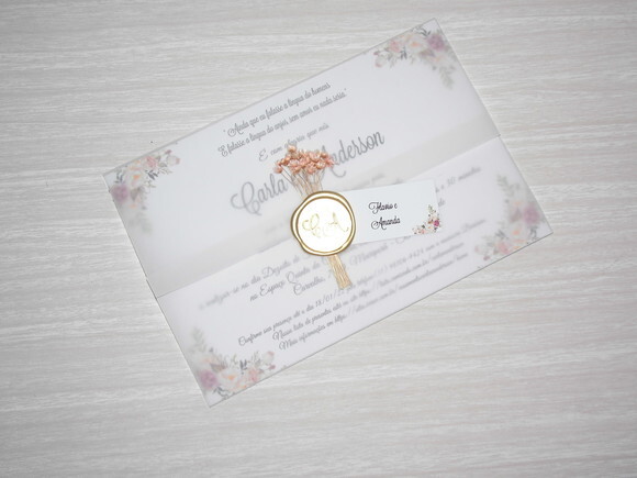 Convite com Papel Vegetal e Lacre de Cera Personalizado