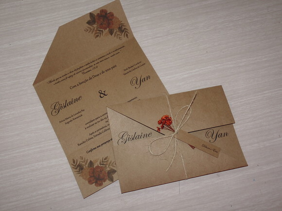 Convite de Casamento Rústico com Flores Sempre Vivas - 2