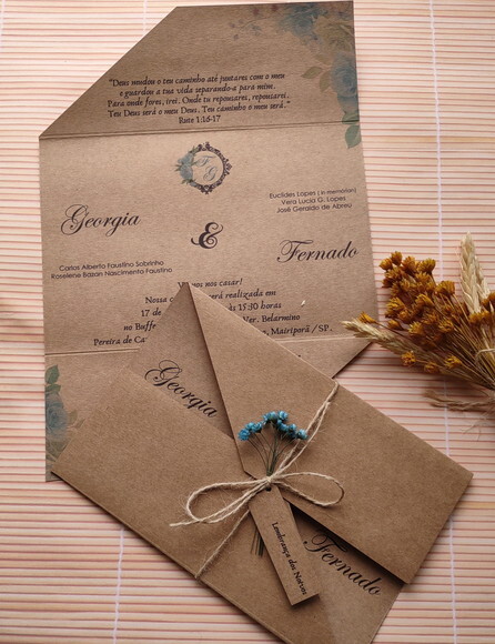 Convite de Casamento Rústico com Flores Sempre Vivas - 2