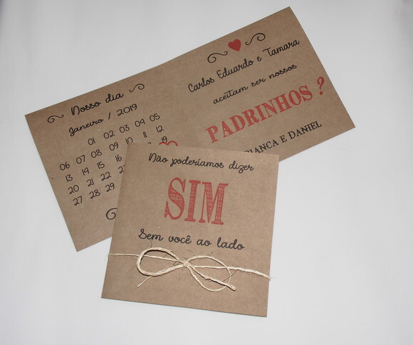 Convite de Casamento Rústico para Padrinhos