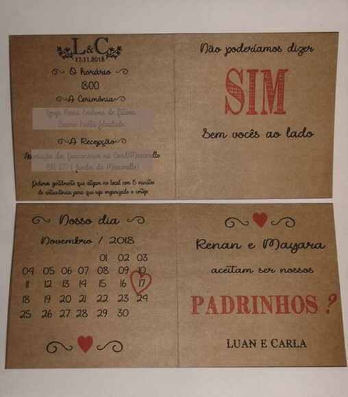 Convite de Casamento Rústico para Padrinhos