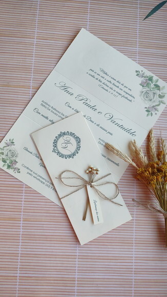 Convite Simples com Flores Sempre Vivas - 1 Marfim