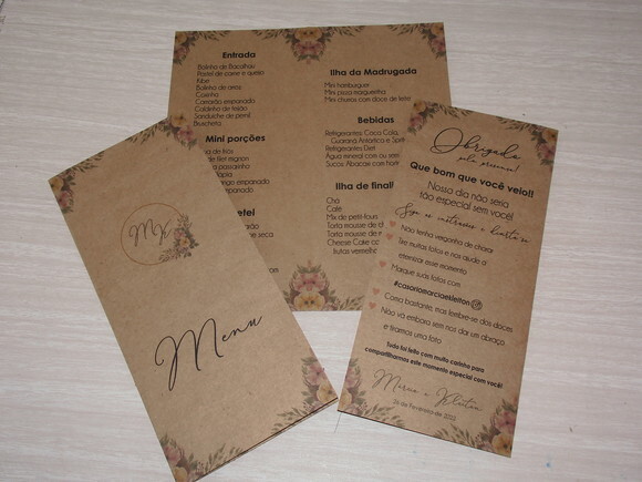 Menu Rústico com Agradecimento