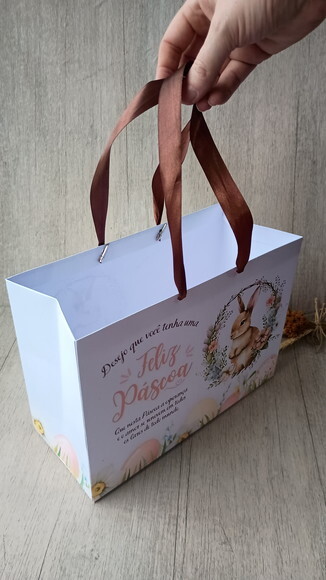 Sacola Feliz Pascoa - Tamanho 20cm Alt x 28larg x 12cm Prof