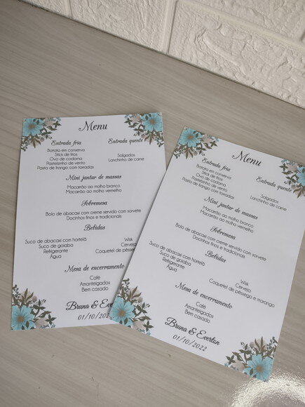 Cardápio / Menu Personalizado para Festas