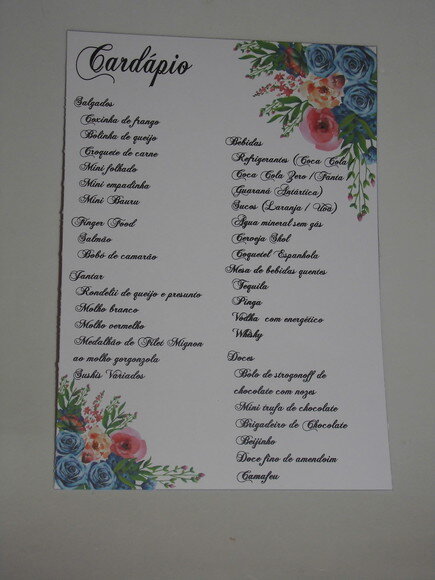 Cardápio / Menu Personalizado para Festas
