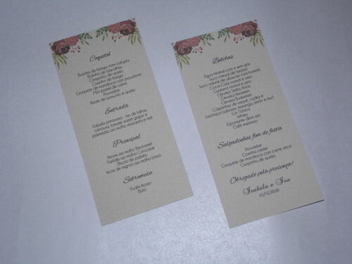 Cardápio / Menu com Impressão Frente e Verso