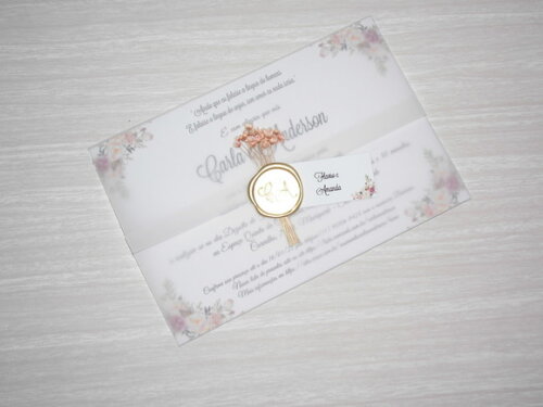 Convite com Papel Vegetal e Lacre de Cera Personalizado