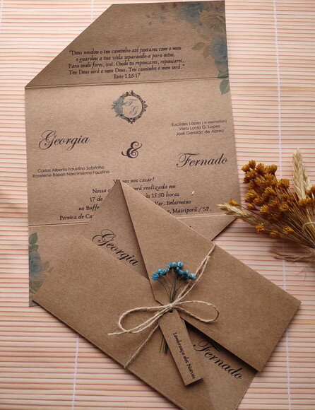 Convite de Casamento Rústico com Flores Sempre Vivas - 2