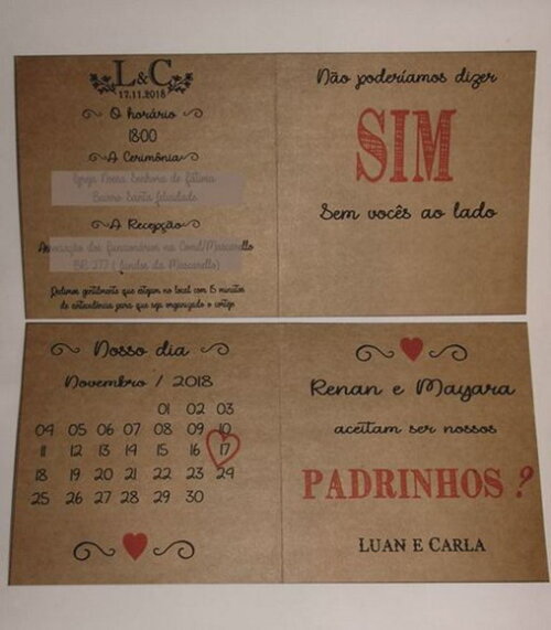 Convite de Casamento Rústico para Padrinhos