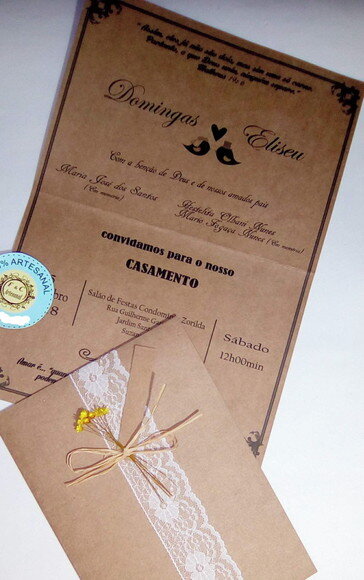 Convite Rustico com Renda