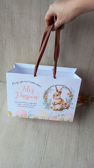 Sacola Feliz Pascoa - Tamanho 20cm Alt x 28larg x 12cm Prof