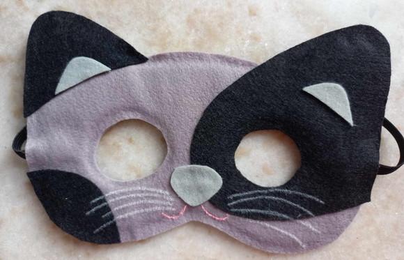 Máscara Feltro Gato Malhado Cinza e Preto