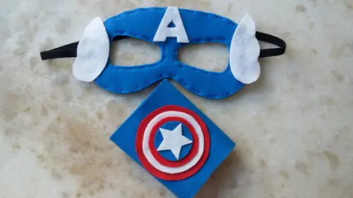 KIT MÁSCARA E BRACELETE FELTRO CAPITÃO AMÉRICA