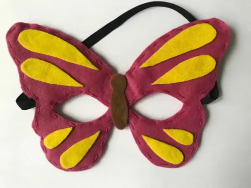 Máscara Feltro Borboleta Rosa e Amarelo